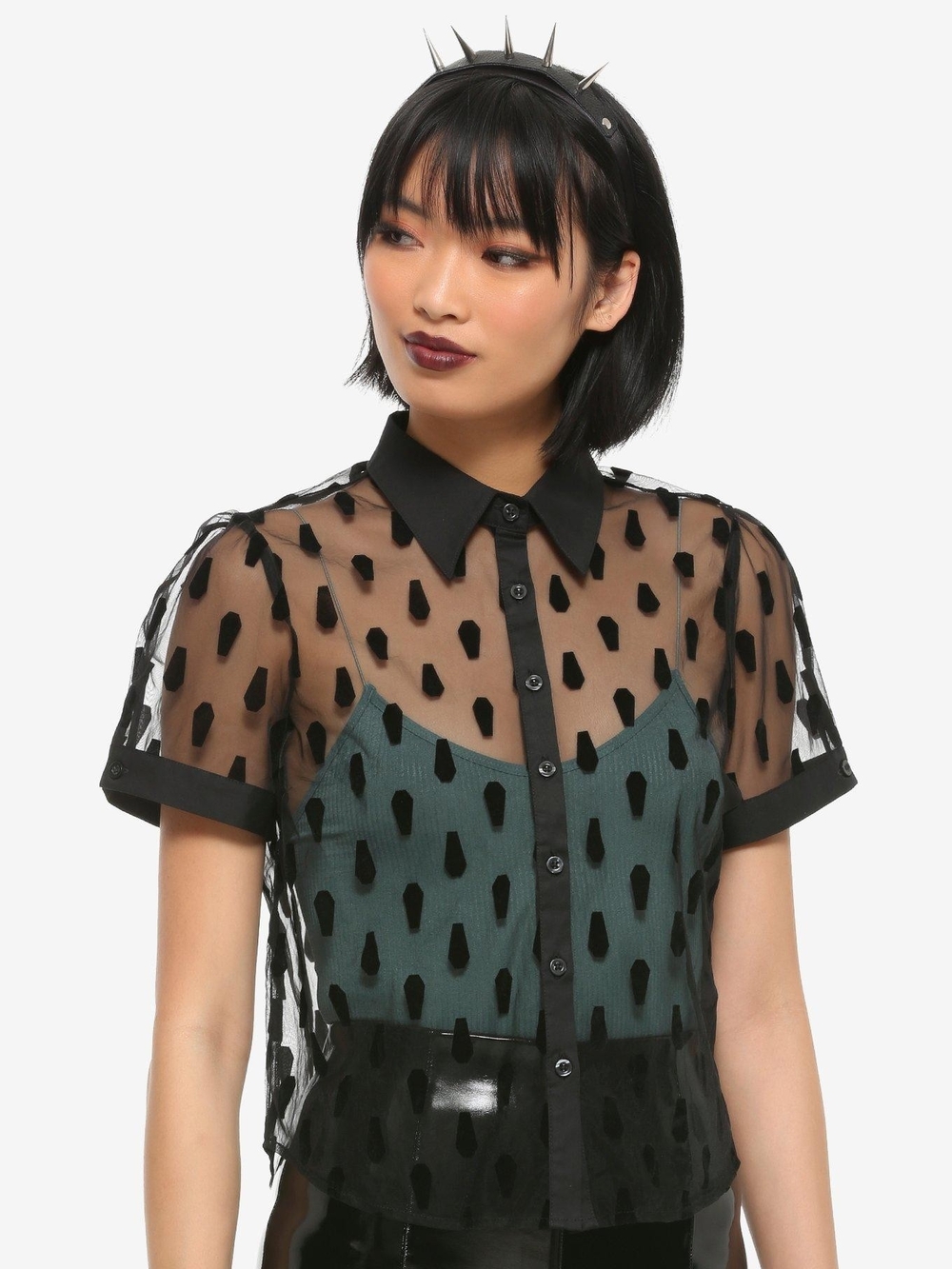 Hot Topic Flocked Coffin Button Up